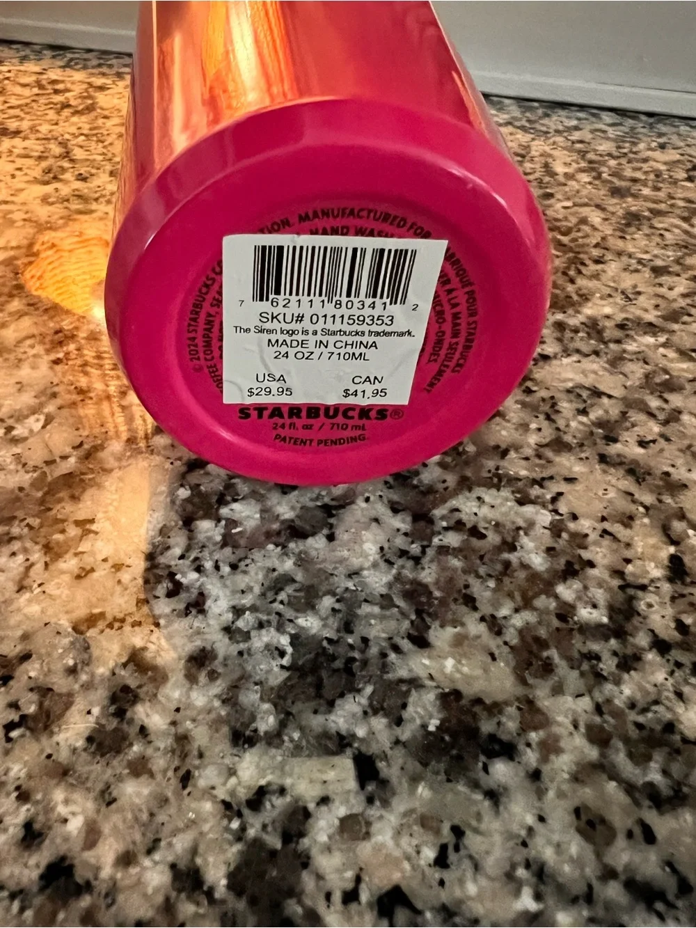 Starbucks Pink Tumbler with Green Lid and Pink Straw
